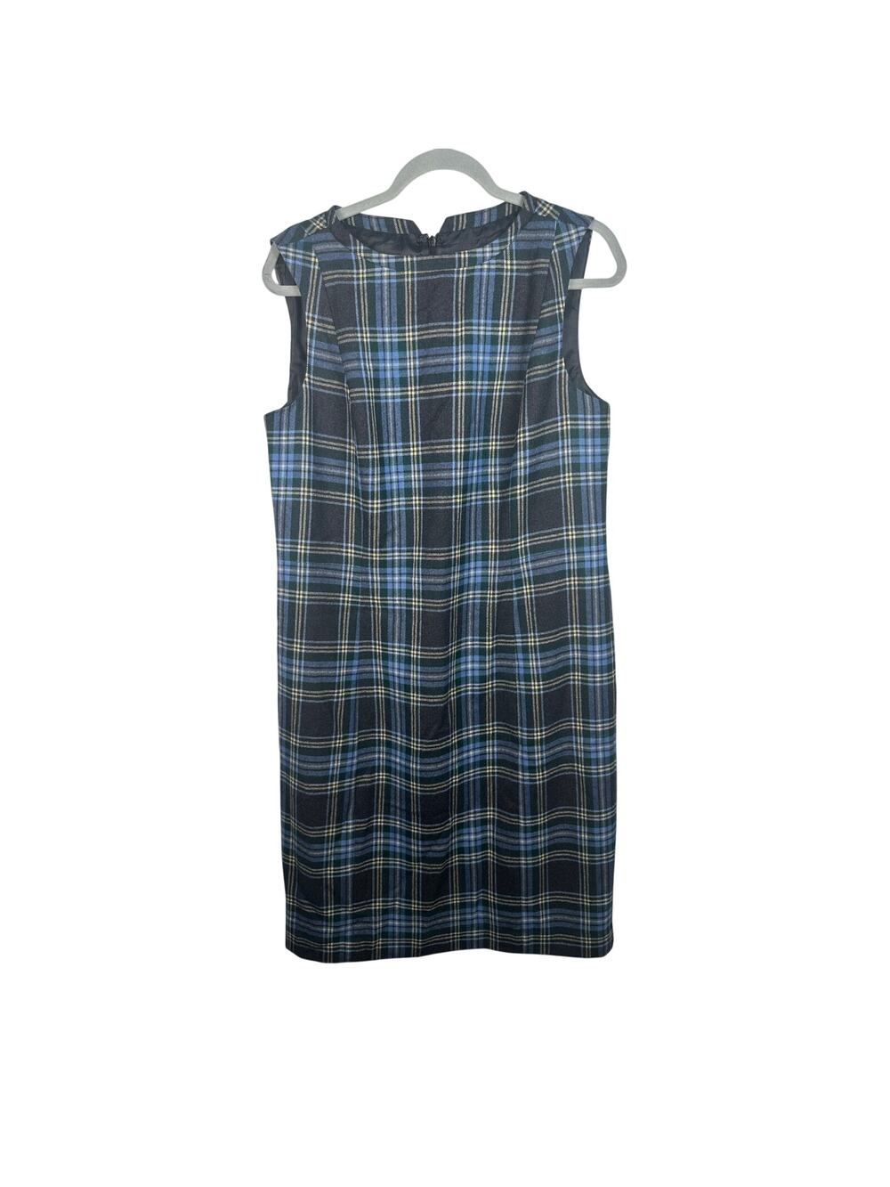 Pendleton Sheath Dress Women 14 Blue Plaid Excellent Wool Sleeveless Crew Neck